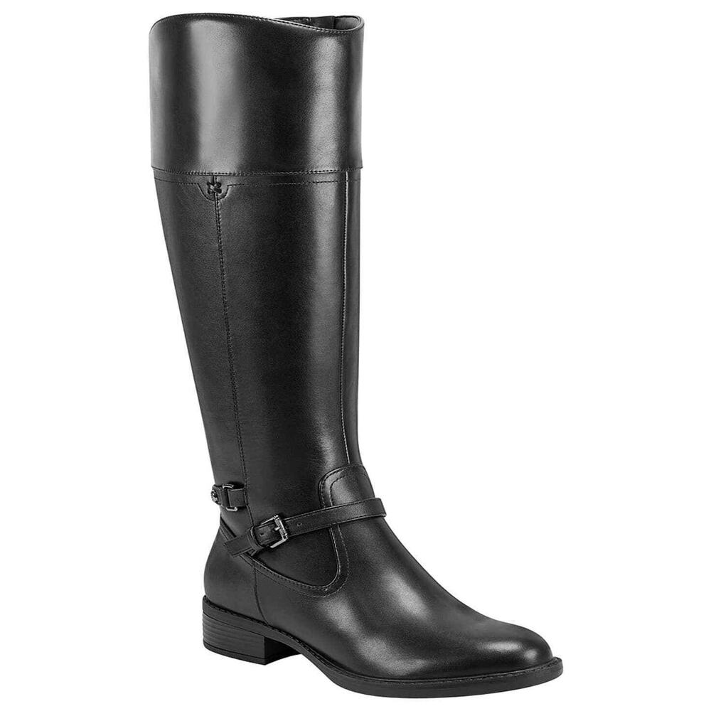 Easy Spirit Women's Black Leather Leigh Wide Calf Riding Boots - 5 - Black